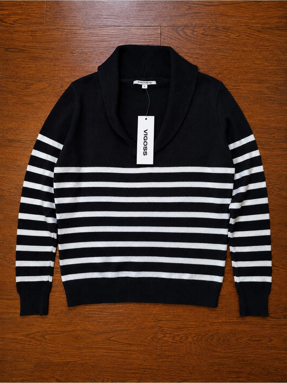 Vigoss Black & White Striped Cowl Neck Sweater Sz L NWT